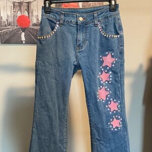 Star Embellished Blue Jeans with Pink Accents